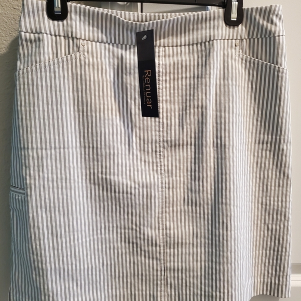 Renuar Taupe Striped Stretchy Women's Skort